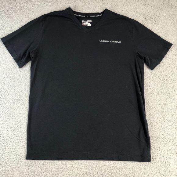 Under Armour Shirt‎ Mens Medium Heatgear Loose Athletic V-Neck Logo Outdoor Tee - Picture 1 of 10